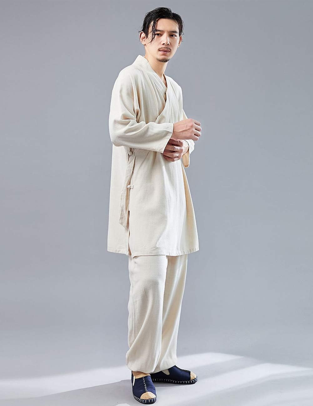 Men's Cotton Linen Hanfu Suit Monk Uniforms Kungfu Clothes Martial Arts Clothing Tai Chi Training Suit