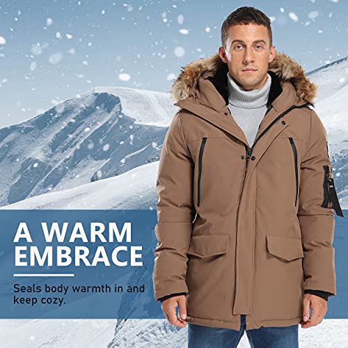Molemsx Mens Winter Down Parka, Men's Warm Parka Puffer Winter Jackets For Men For Cold Weather Men's Down Jackets & Coats Winter Down Jacket With Hood Faux-Fur Trim Camel Xxl-Regular #TOP2