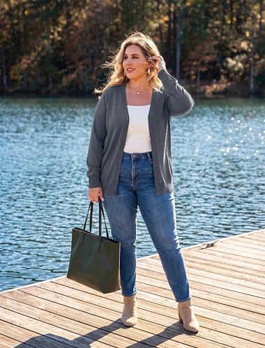 Image of TIANZHU Plus Size Cardigan for Women Button Open Front Long Sleeve V Neck Comfy Lightweight Sweaters XL-4XL