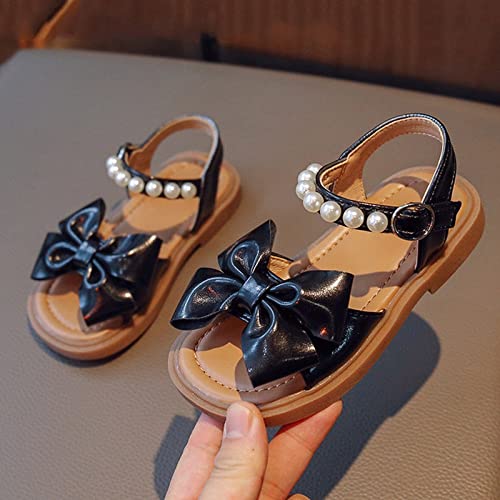Newborn Toddler Baby Girl Sandal Breathable Anti-Slip Soft Sole Shoes First Walkers Crib Dress Shoes (Black, 8 Toddler)3