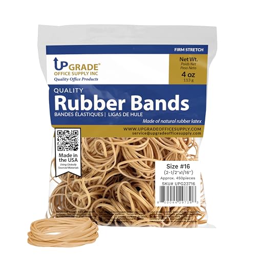 Upgrade Office Supply UPG23716 Rubber Bands, Office Supplies, Size #16 (2-1/2 in x 1/16 in), 450 Bands, 1/4 lb Bag, USA