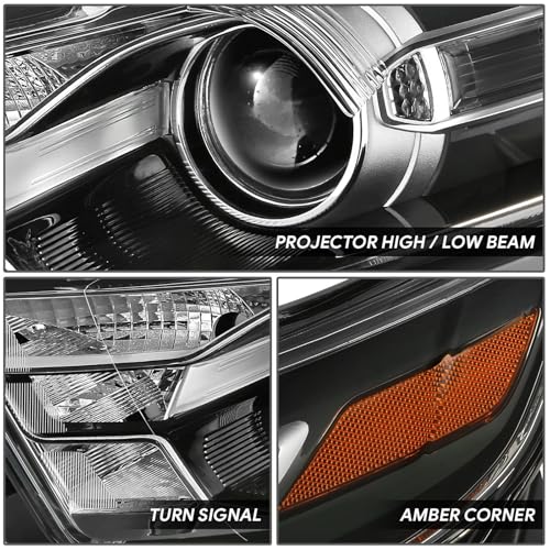 Image of Headlights Assembly Compatible With 2013-2019 Ford Taurus Replacement Headlamp, Driver and Passenger Side, Pair Chrome Amber 13-19 Taurus Head Light