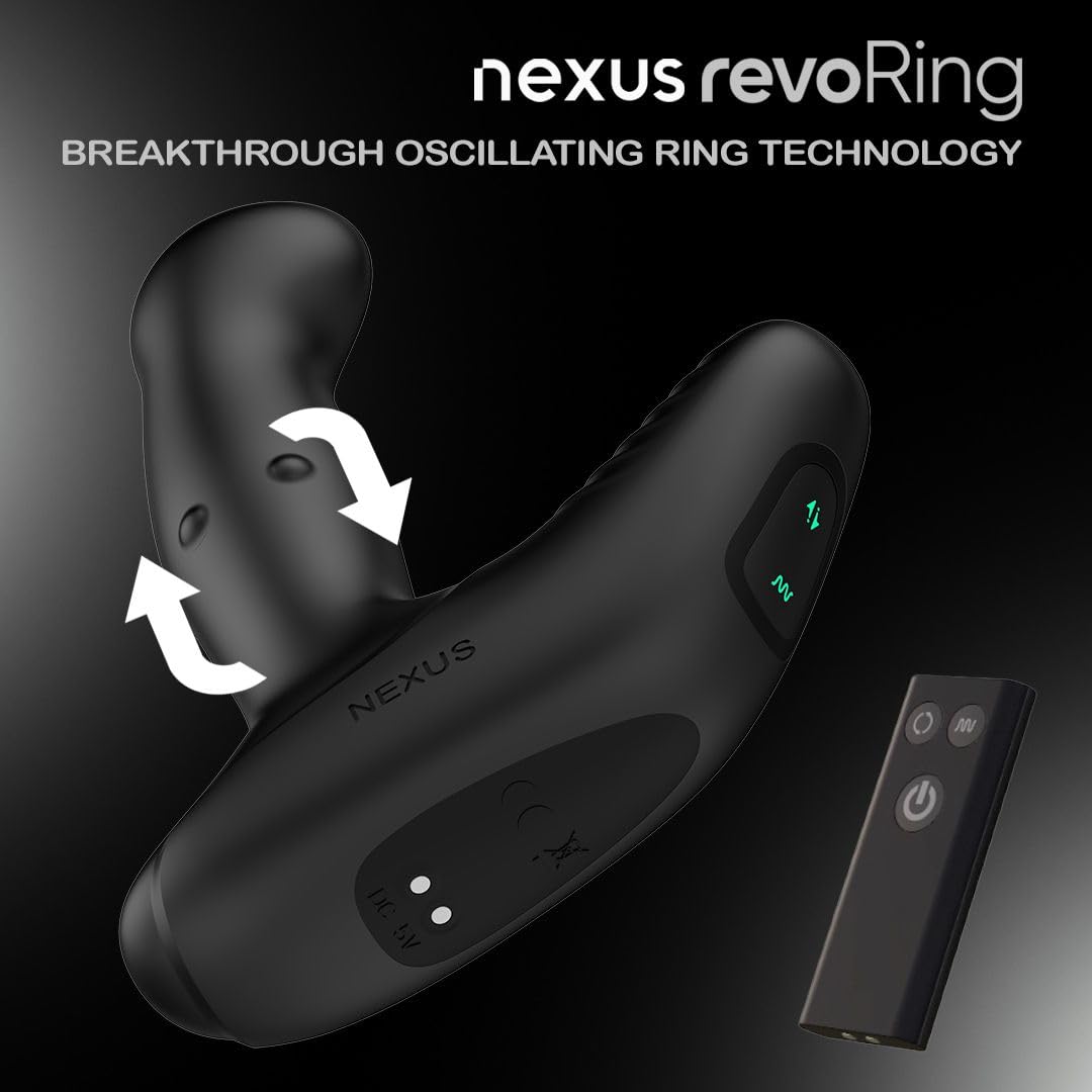 Nexus REVO - Anello rotante per prostata, albero birotativo, anello di penetrazione oscillante, 6 modalità perineo, telecomando, impermeabile, ricaricabile tramite USB
