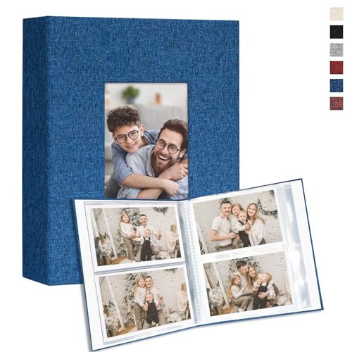 Image of Vienrose Small Photo Album 4x6 holds 200 Photos 2 Pack, Mini Baby Photo Album Linen Cover for Gifts Wedding Family, Blue