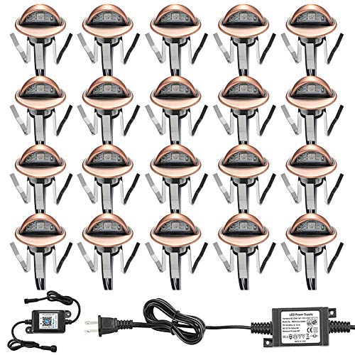 Up To 40% OFF LED Step Lighting Kit, FVTLED 20pcs Φ1.38" Bluetooth Control RGB Half Moon Low Voltage Recessed Deck Lights In-ground Lighting Waterproof Outdoor Yard Path Stair Landscape Decor, Red Bronze