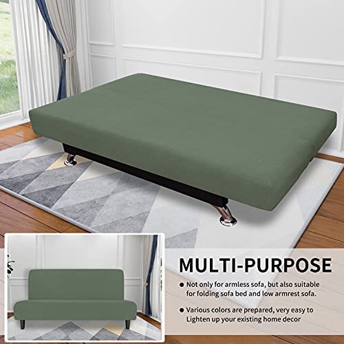Image of Easy-Going Stretch Medium Futon Slipcover Armless Futon Cover Greyish Green | Sofa Bed Furniture Protector Without Armrests with Elastic Bottom for Kids, Soft Jacquard Machine Washable