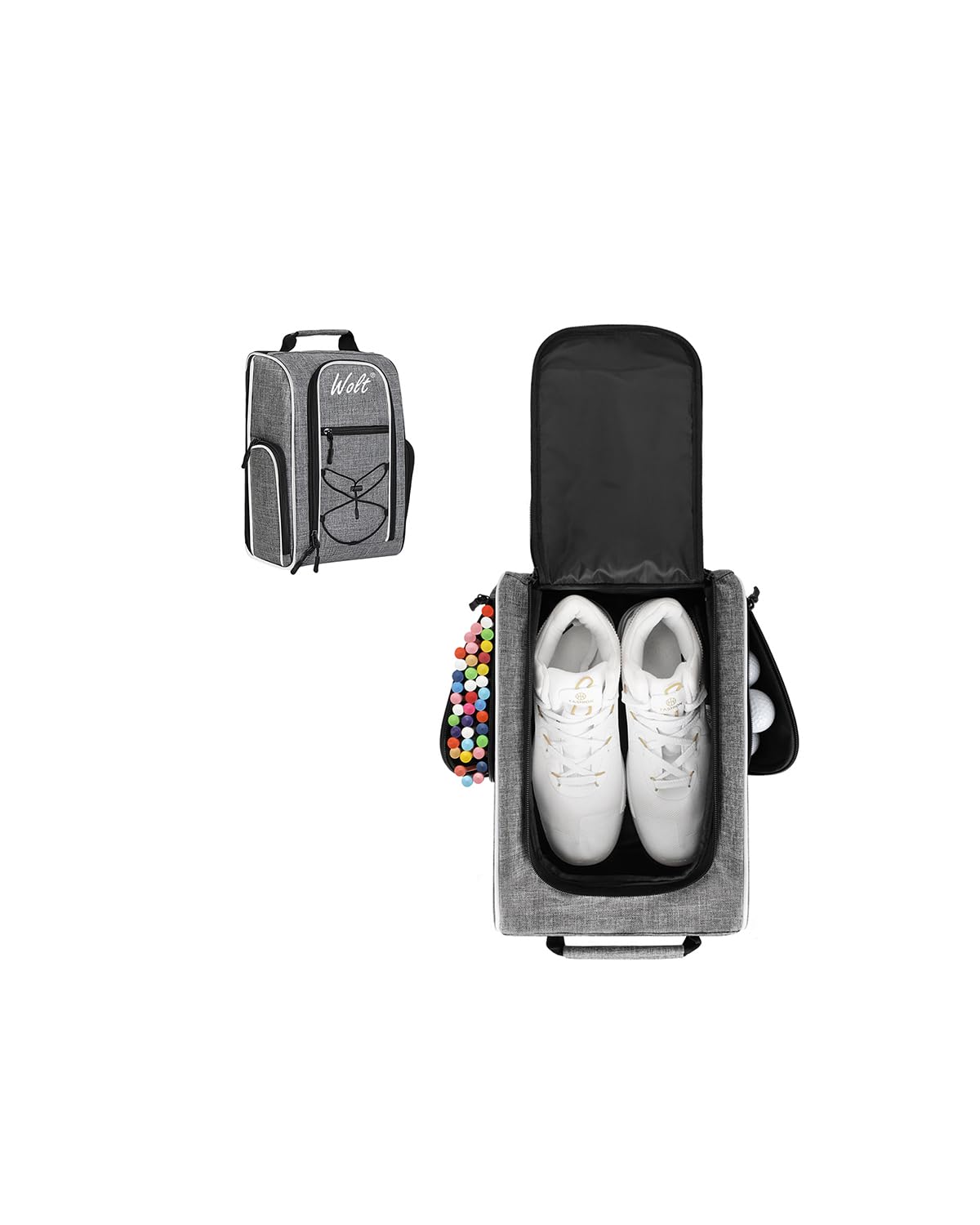 Wolt Golf Shoe Bag - Sports &amp; Travel Shoes Carrier Bags with Ventilation &amp; Double Outside Accessory Pocket for Socks, Tees, Golf Balls, Etc. for Women and Men (Grey)