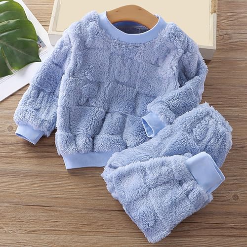 Kids Girls Flannel Fleece 𝗣a𝗷amas Outfits Long Sleeve Round Neck Pullover Tops Pants Toddler Boys Warm 𝗟oungewear2