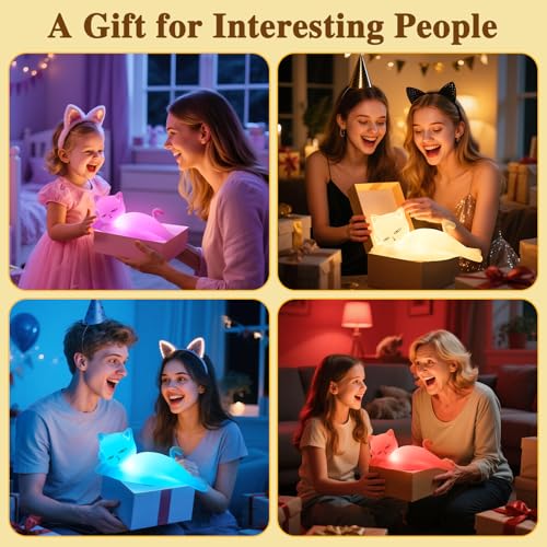 Lying Cat Lamp Funny Gifts, 16 Colors+5 Dimming+Silicone Random Stuff, Touch+Remote+Recharge Night Light, Unique Cool Lamp,Cute Weird Stuff, Squishy Cat White Elephant Gifts for Women/Men/Teens/Kids - Image 2