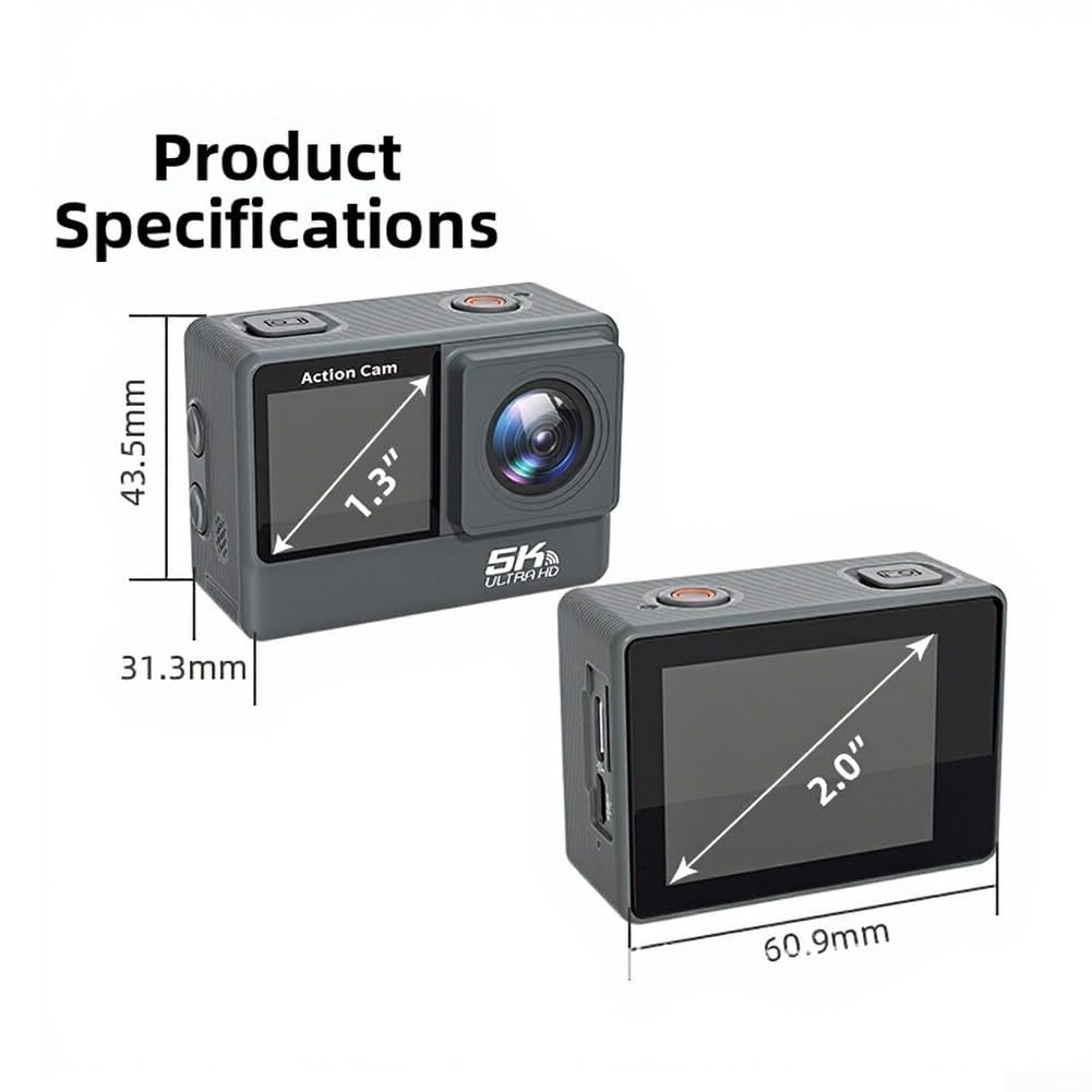 per 5k Action Camera Stabilizzazione EIS Compact ABS Grigio per | per risoluzione 5k, tecnologia EIS, video fluido, design compatto, finitura grigia, pronto per esterni