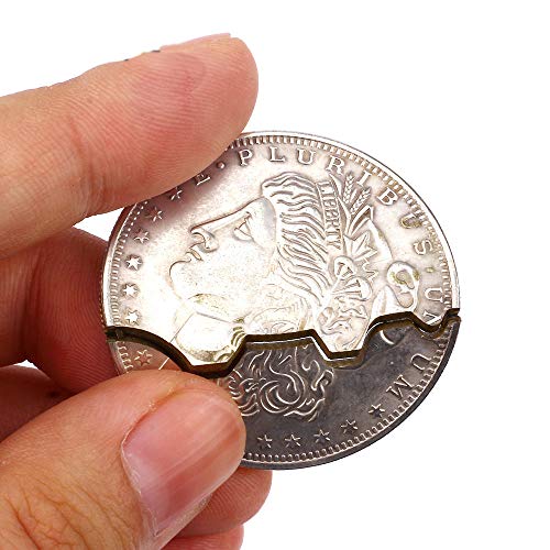 Enjoyer Bite and Restore Folding Coin,Two Fold Bite Coin Magic Gimmick Appearing/Vanishing Coin Magic Tricks Stage Illusion Props (Morgan Version)