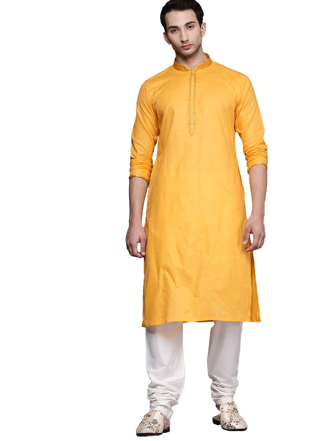 manyavar Men's Cotton Solid Kurta Churidar Set (2pcs)-picture-31