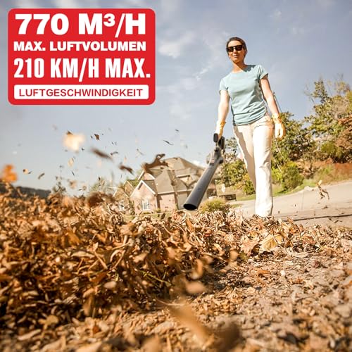 MZK 20V Akku-Laubbläser, 210 km/h & 770 m³/h Laubgebläse, Ultra-Leichter Laubpuster für Garten & Terrasse (Inkl. 2X 2.0Ah Akkus & Ladegerät) 2
