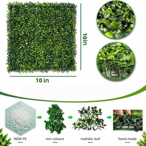 Image of Bybeton Artificial Grass Wall Panel,10 inchx 10 inch(12Pcs) Boxwood Faux Green Wall Panels for Interior Wall, Backdrop Wall,Garden Wall and Indoor Outdoor Plant Wall Decor