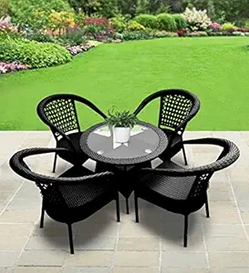 ARTIC FASHION Patio Chair Sets Garden Wicker Furniture Set for Outdoor Patio and Balcony || Powder Coated Frame| UV Protected Wicker [4 Chairs, 1 Table]