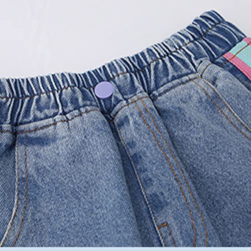 Kids Girls Stylish Jeans Teens Distressed Straight Leg Denim Pants with Pockets Elastic Waist Loose Trousers4