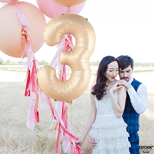 Image of KatchOn Number 3 Balloon Caramel 40 Inch