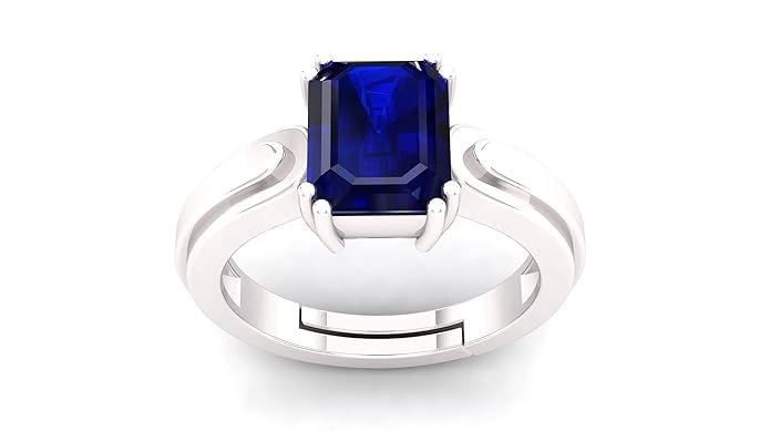 Ayush Gems Unheated Untreatet 9.00 Carat AAA+ Quality Natural Blue Sapphire Neelam Silver Plated Adjustable Gemstone Ring for Womens and Mens {Lab - Certified}
