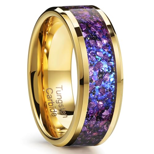 Alliance tungstène homme opale bleue violette bague anneau 8mm
