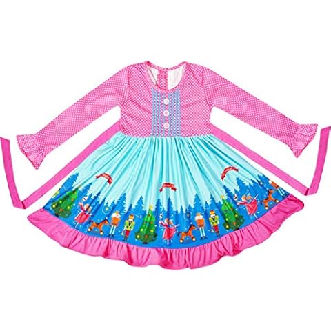 Smocking Bee Toddler Girl Christmas Nutcracker Ballet Fairy Tale Pink Polka Dot Ruffle Twirl Dress 3-4T Cover