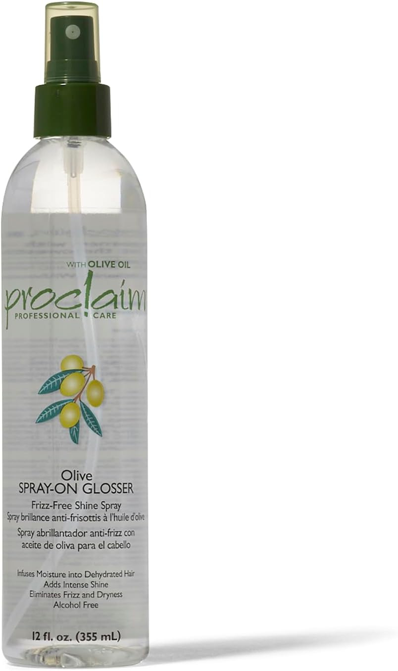 Olive Spray On Glosser, Detangling, Smoothing, Antifrizz, Relaxed or Permed Hair, Paraben free, Sulfate Free, Enhances Color