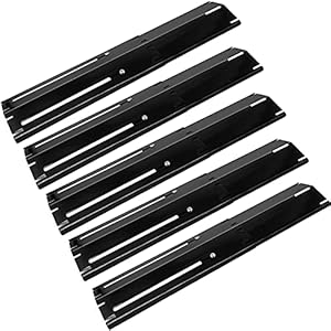 Criditpid Universal Adjustable Porcelain Steel Heat Plates, Heat Tent, Flavorizer Bar, Burner Cover, Flame Tamer for Brinkmann, Charbroil, Nexgrill, Backyard, Extend from 11.75 to 21 Inch, 5-Pack
