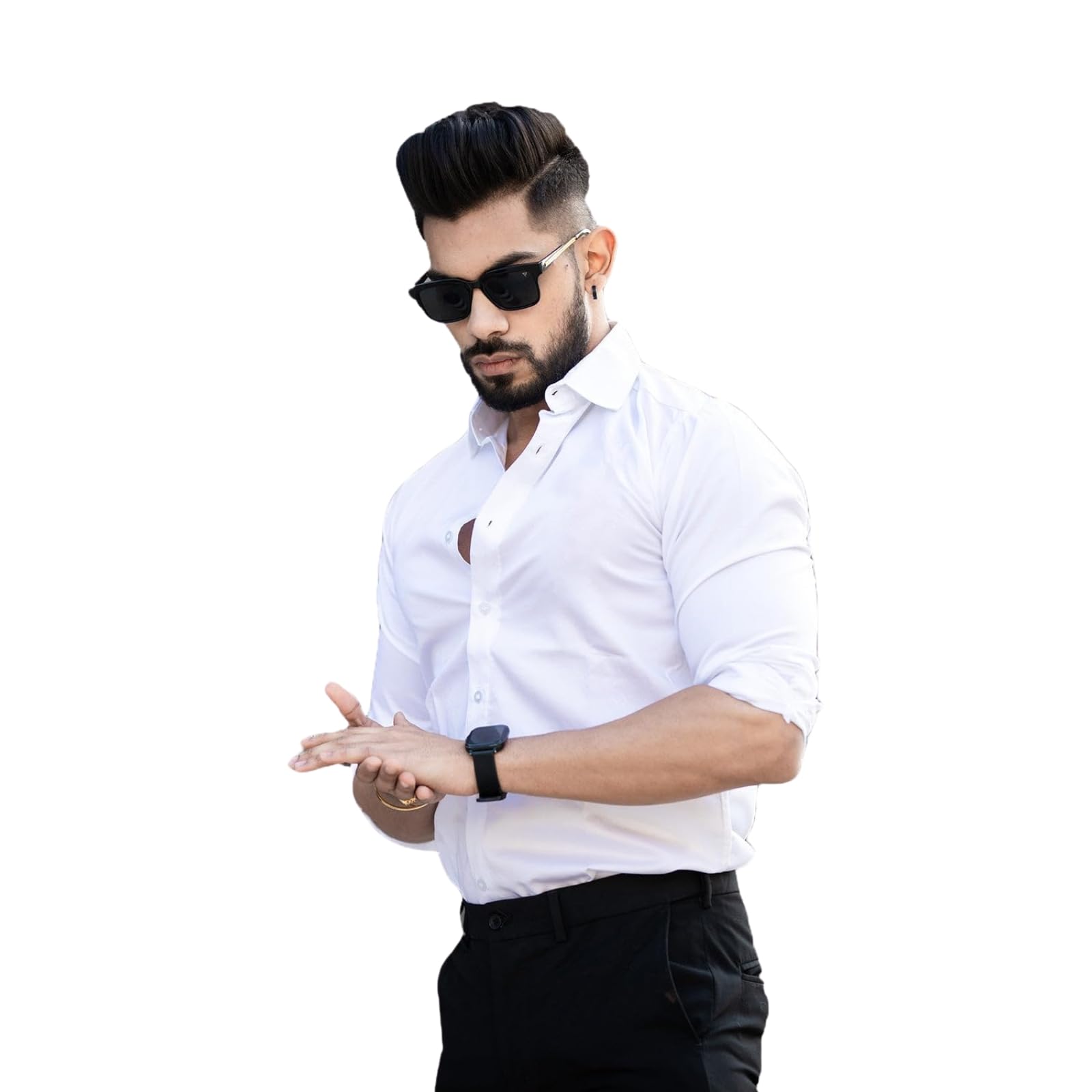 SPINIFY Men's Solid Cotton Casual Regular Long Sleeve Button Down Spread Collar Slim fit S to XL Size Shirt. (602_$Parent)