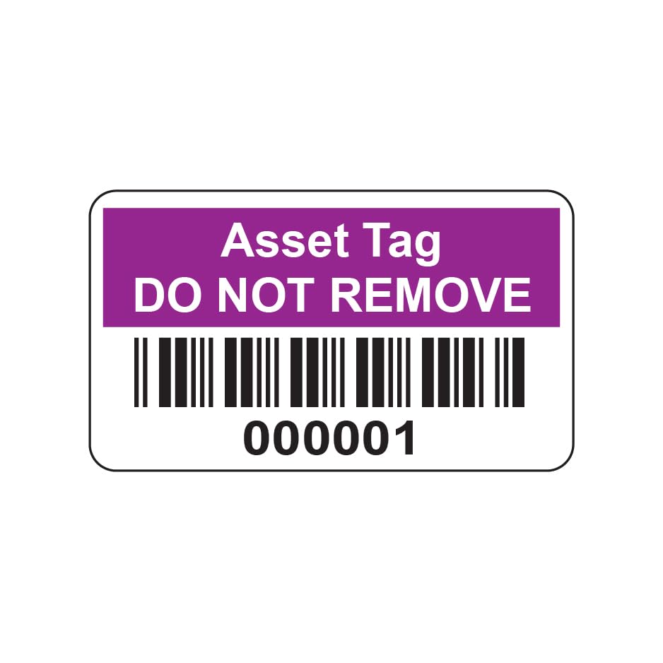 1000 Purple Barcode Asset Tag Labels Stickers- 38mm x 20mm Permanent Vinyl Labels