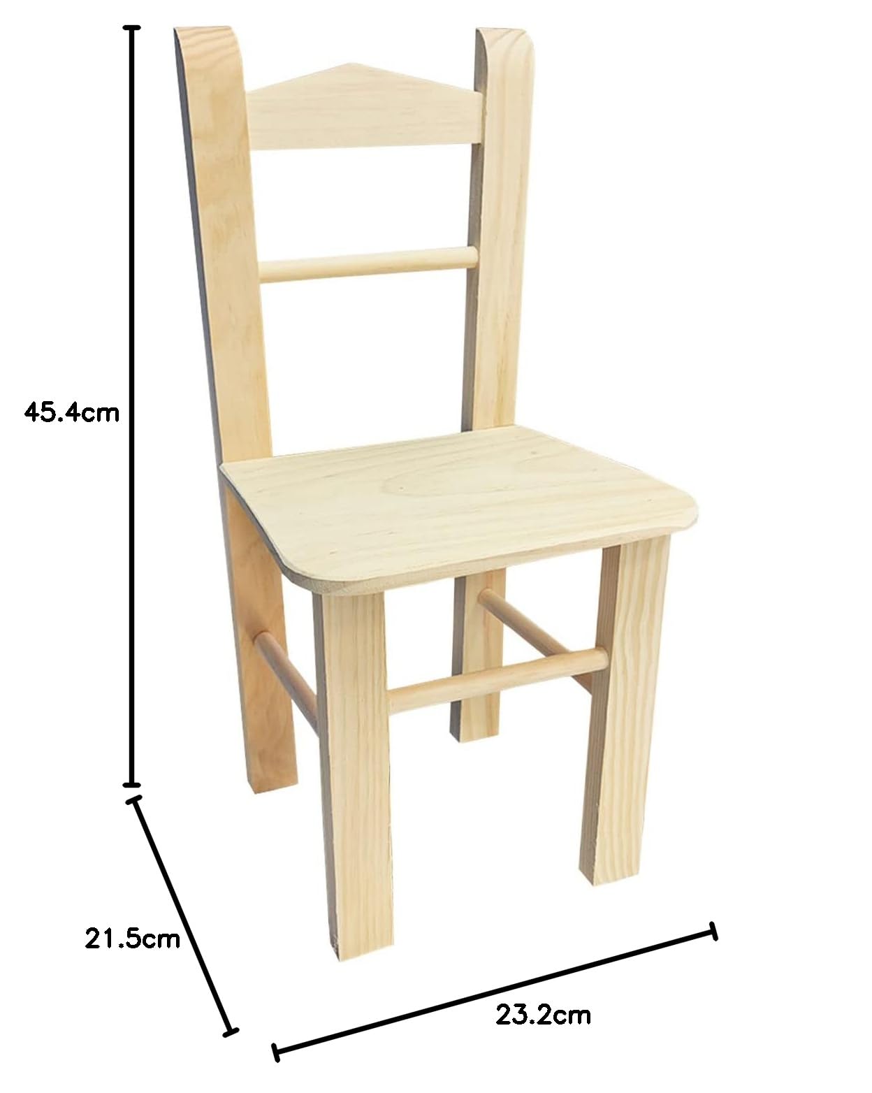 Acan Tradineur - Silla Infantil de Madera sin Tratar, Respaldo de Pico, Altura del Asiento 22,8 cm, Silla para niños con reposapiés, 45,4 x 23,2 x 21,5 cm