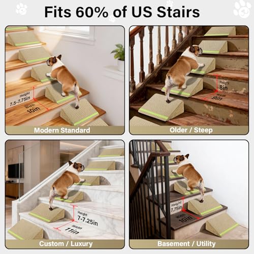 JoyBlooms Upgraded Dog Ramp for Stairs, Dog Stairs for Small Dogs (Corgi & Dachshund), 40D Foam Non-Slip, 30° Slope with Glow Strip, 13.8"x10.2"x5.9", Brown-2pcs by JoyBlooms - Used condition - Image 3