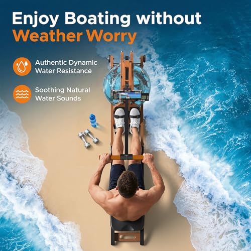 Image of Rowing Machines for Home,Water Rowing Machine with Upright Design,400LBS Capacity,LCD Monitor,Smooth Glide Rails,Comfortable Seat,Free App(Bluetooth) Supported for Immersive Water Rower&Home Gym