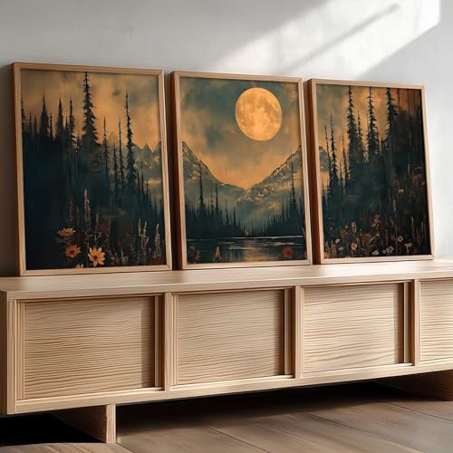 Image of kotart Big Aesthetic Mountains View Wall Art Paintings | Flowers Landscape Framed Painting | Vastu Frames for Living Room Bedroom Wall Decor Set Of 3 (13X17 inch)