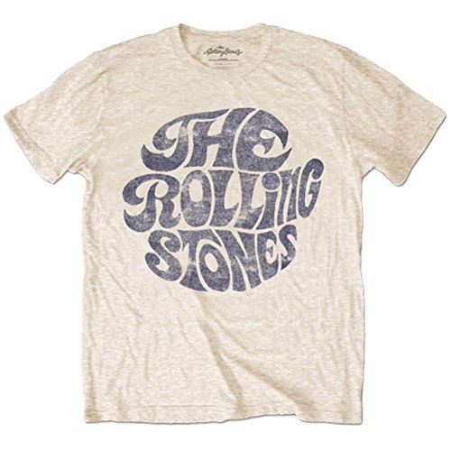 Rolling Stones Vintage 70's Logo Camiseta, Beige, Medium para Hombre