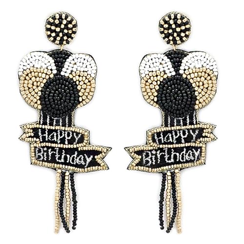 Beaded Happy Birthday BalloonPost Earrings Handmade B-day Earrings