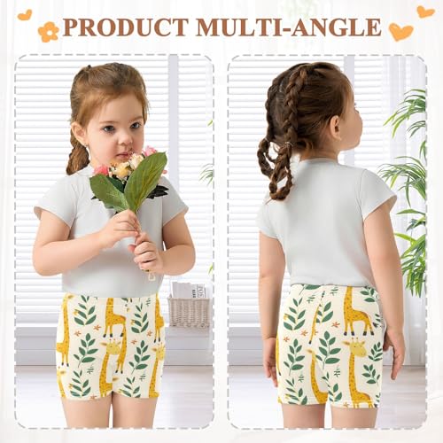 Giraffe with Leaves Prints Girls Shorts Elastic Waist Sports Shorts Girls Leggings Pants for 4-10 Years4