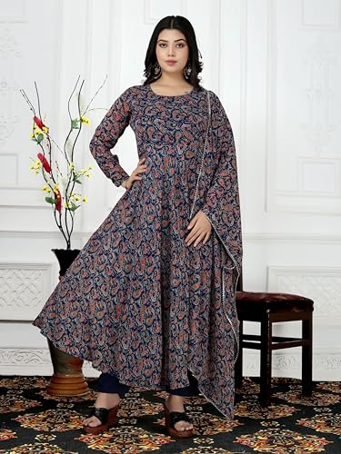 Image of KD Women Floral Print Anarkali Kurta with Pant and Dupatta Set Anarkali Kurti for Women Plus Size upto 4XL