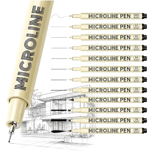 SAKEYR Fineliner Pens, Micro Pen Set 12 Sizes Black (0.2–3.0mm + Brush), Ultra Fine Drawing Pens for Artists, Smooth Ink Flow, Waterproof Archival Ink for Sketching, Illustration, Manga, Journaling
