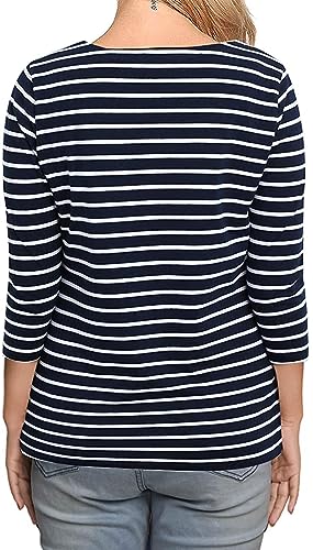 Remidoo Women Boat Neck Striped T-Shirt Short Sleeve / 3/4 Sleeve/Long Sleeve Tees Slim Fit Blouses Tops2