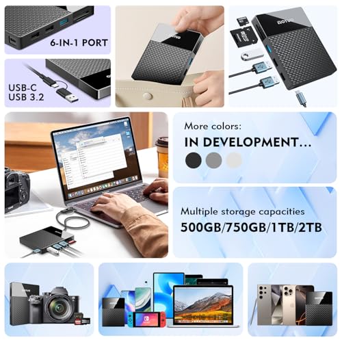 Image of YOTUO Portable 500GB Docking Station External Hard Drive, Multiport USB-C Hub + HDD 7-in-1, USB 3.0, SD /TF Card, Multi-Functional HDD for Windows, Mac, Android, TV, Phone, Laptop, Desktop, PC