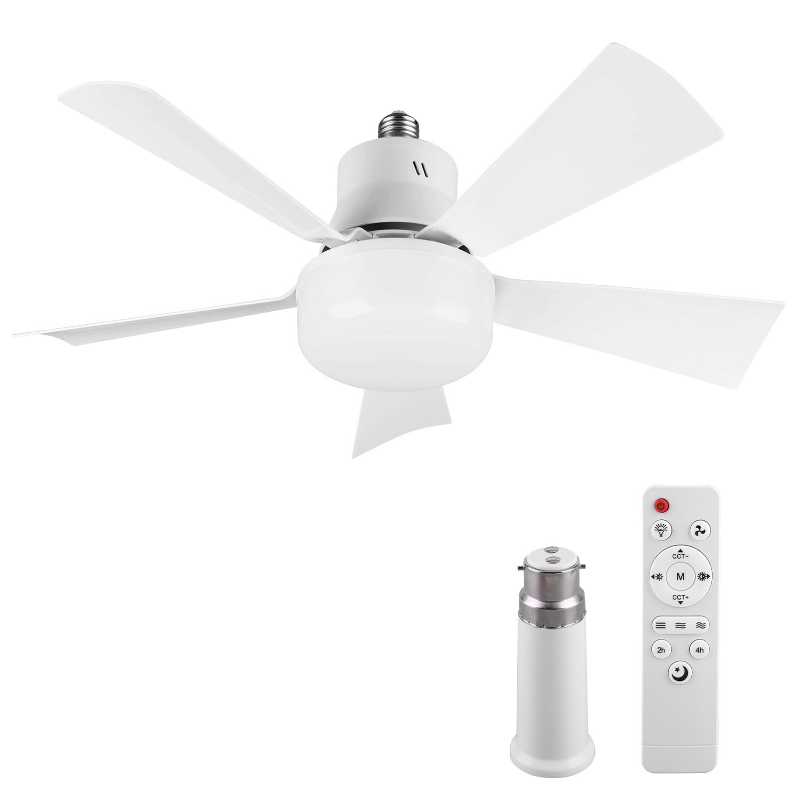 Ceiling Fans Lights with Remote, E27 Socket Fan Light Dimmable,3 Speed Quiet Ceiling Fan with Timing & Memory Function, Screw in Ceiling Fan Lamp for Dormitory, Bathroom, Laundry Room & Small Spaces