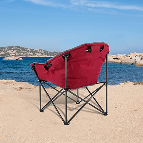 Arrowhead Outdoor Padded Saucer W/Cup Holder & Sotrage Pouch (Burgundy Red) Folding Camp Chair #TOP6