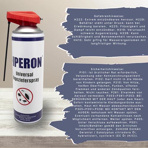 Iperon® 500 ml Universal Ungezieferspray | Sofortwirkung gegen Insekten | Mit Chrysanthemum cinerariaefolium Extrakt, Geraniol & Zitroneneukalyptusöl | Effektive Bekämpfung von Schädlingen