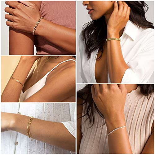 DEARMAY 14K Gold Plated Bracelets for Women Jewelry Sets for Women Trendy Dainty Stackable Paperclip Rope Snake Box Figaro Chain Bracelets Pack Costume Fashion - Thumbnail 7