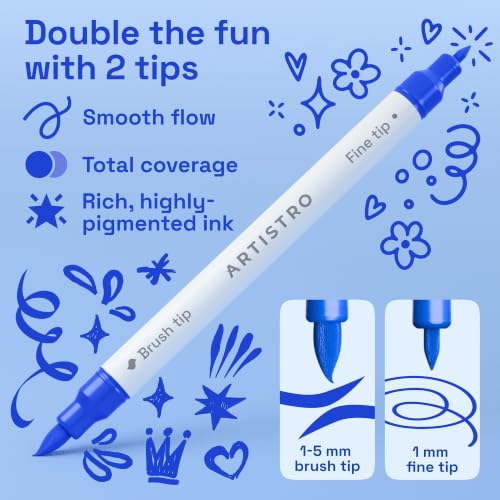 Image of ARTISTRO 5 Blue Tones Dual-Tip Acrylic Paint Marker Pens for Drawing | For Fabric, Rock, Glass, Wood, & Molds, Arts & Crafts Gift for Adults, Teens, & Kids, Classroom Must Haves & School Supplies