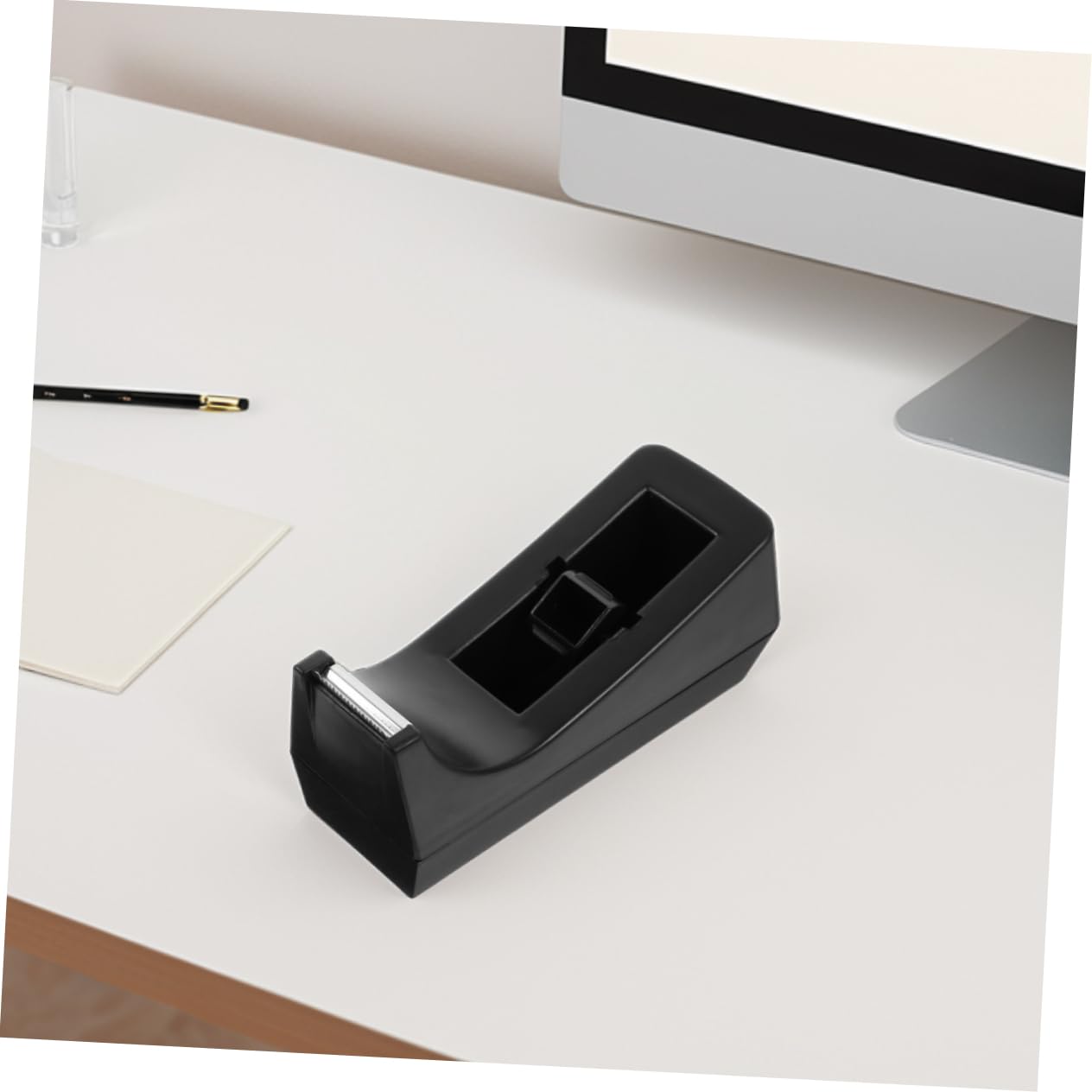 DOITOOL Distributore di Nastro Adesivo da Tavolo Nero, Struttura Robusta in Abs e Acciaio Inox, Design Compatto per Casa e Ufficio