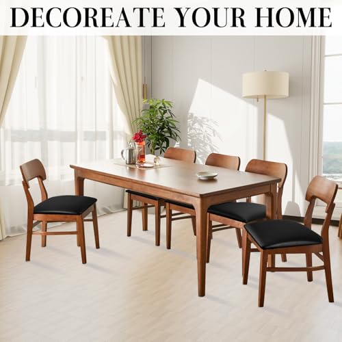 Image of Pu Leather Dining Chair Seat Covers Set of 6, Waterproof Dining Seat Covers Stretch Chair Covers for Dining Chairs /Kitchen Room /Hotel, Odorless Seat Covers for Kitchen Chairs (Black - 6 PCS)