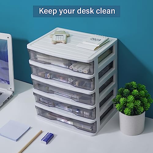 Charmewooden 5 DRAWERS Drawer Desktop Storage With Clear Drawers, Small Drawer Organizer thumb #5