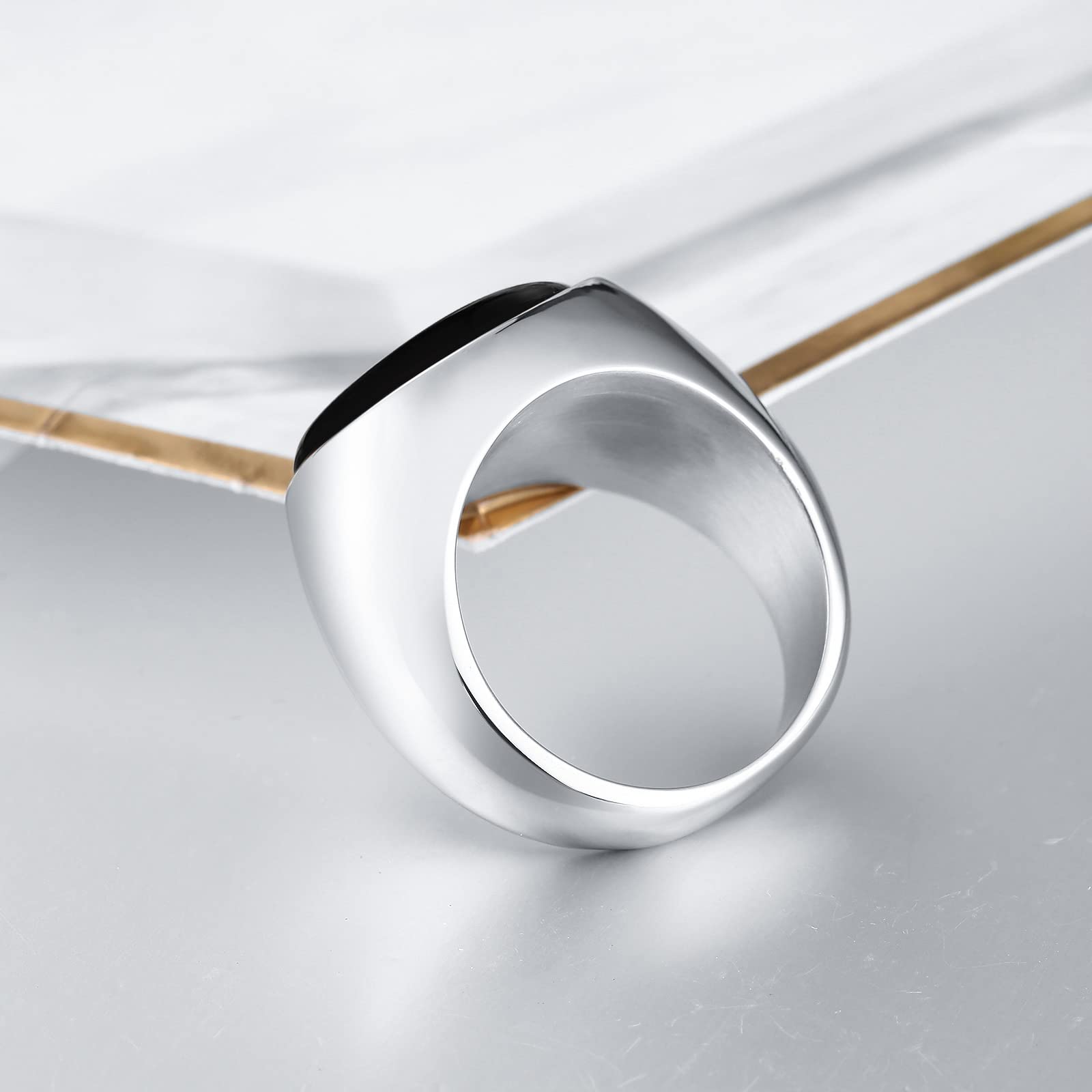 Anello Acciaio Amicizia Anelli Uomo Semplici Anello con Sigillo con Pietra Ovale Anello in Acciaio Nero/Marrone Taglia 15 to 30
