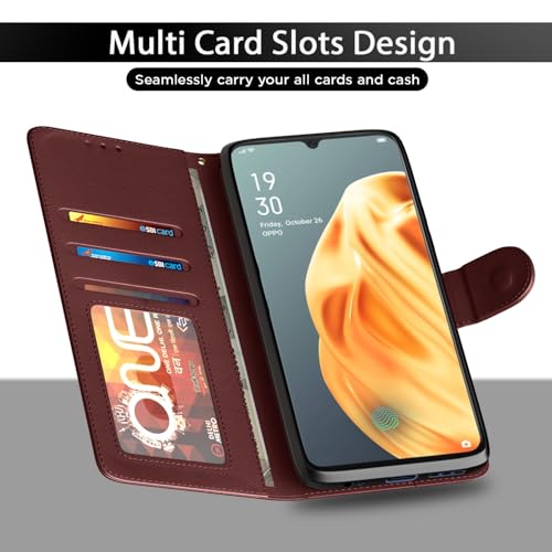 Image of Pikkme Flip Cover Leather Finish | Inside TPU with Card Pockets | Wallet Stand and Shock Proof | Complete Protection Flip Case for Oppo F15(Brown)