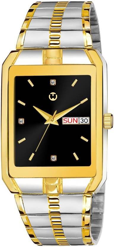 WIZARD TIMES Mens Analog Wrist Watch, Golden Stainless Steel Strap, Day & Date Dial, Water Resistant, Formal & Casual Wear, Gift Watch (Golden/Silver/Black) (B0D9R7VHSF) Amazon Price History, Amazon Price Tracker